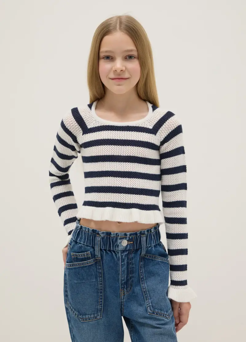 Maglia In Misto Viscosa A Righe Multicolor Da Ragazza Vestibilità Fitted, Bambina, Multicolor