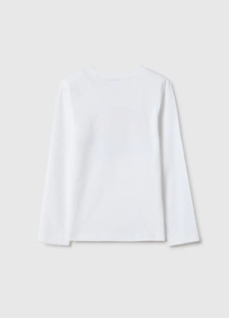 Maglia In Puro Cotone Bianca Da Bambina Regular Fit Con Stampa, Bianco miniatura 2