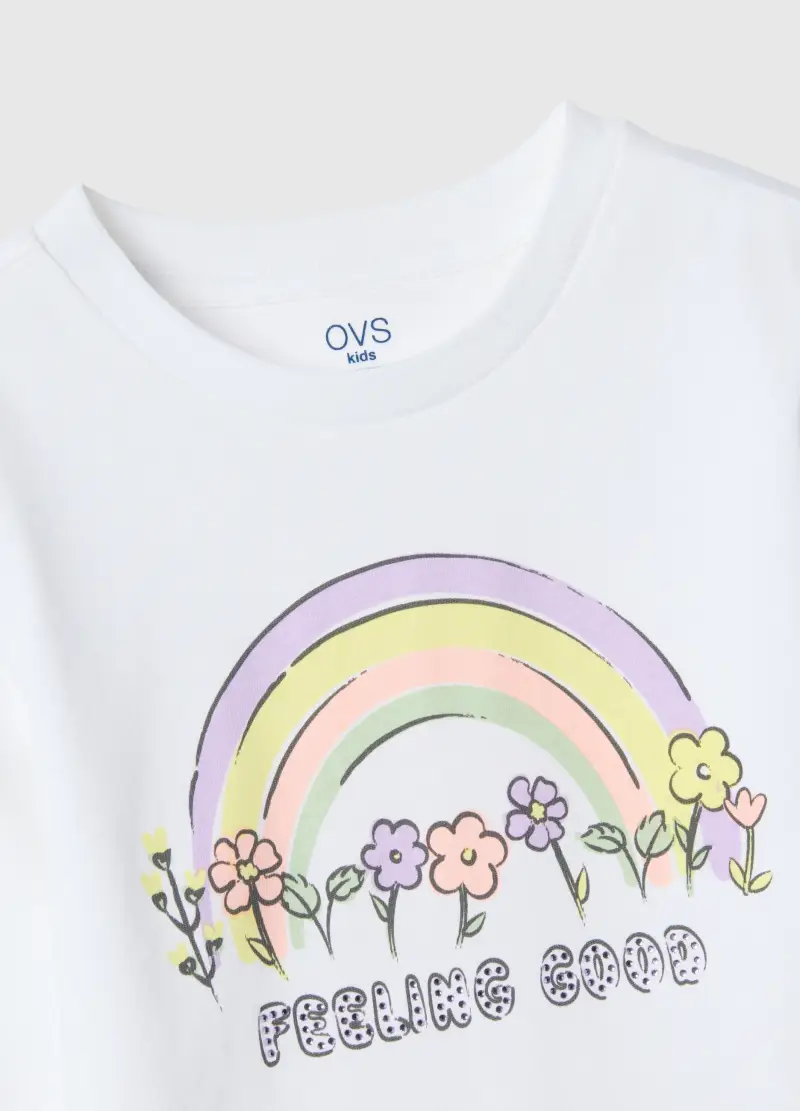 Maglia In Puro Cotone Bianca Da Bambina Regular Fit Con Stampa, Bianco miniatura 3