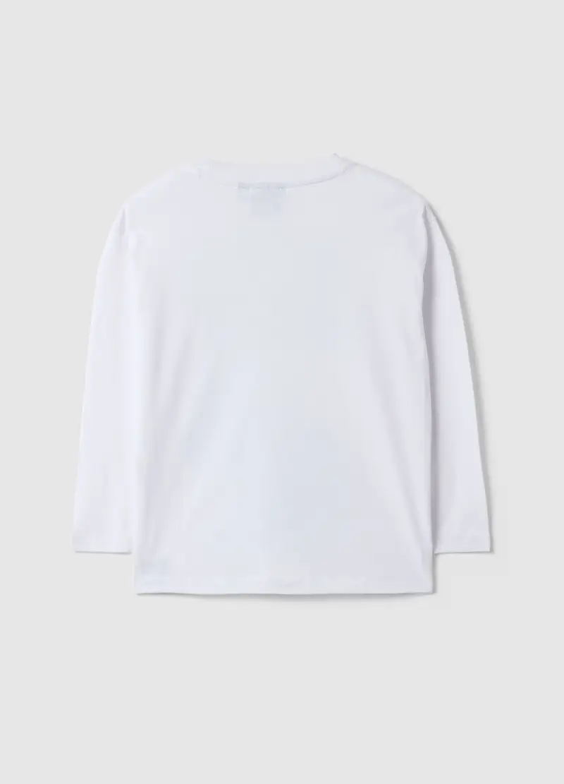 Maglia In Puro Cotone Bianca Da Bambino Regular Fit Con Stampa, Bianco miniatura 2