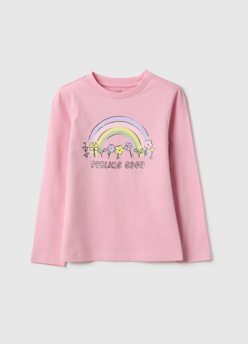 Maglia In Puro Cotone Rosa Da Bambina Regular Fit Con Stampa, Rosa