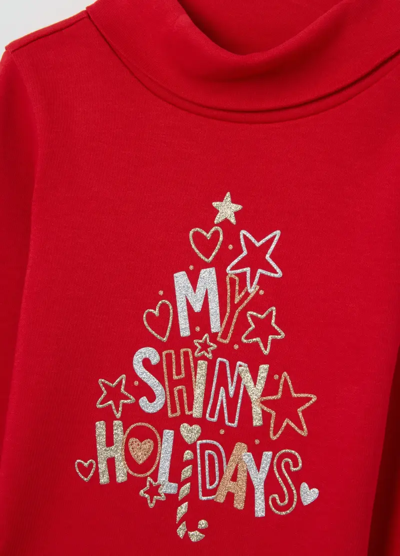 Maglia Natalizia Da Bambina In Puro Cotone Rosso Regular Fit, Rosso miniatura 3