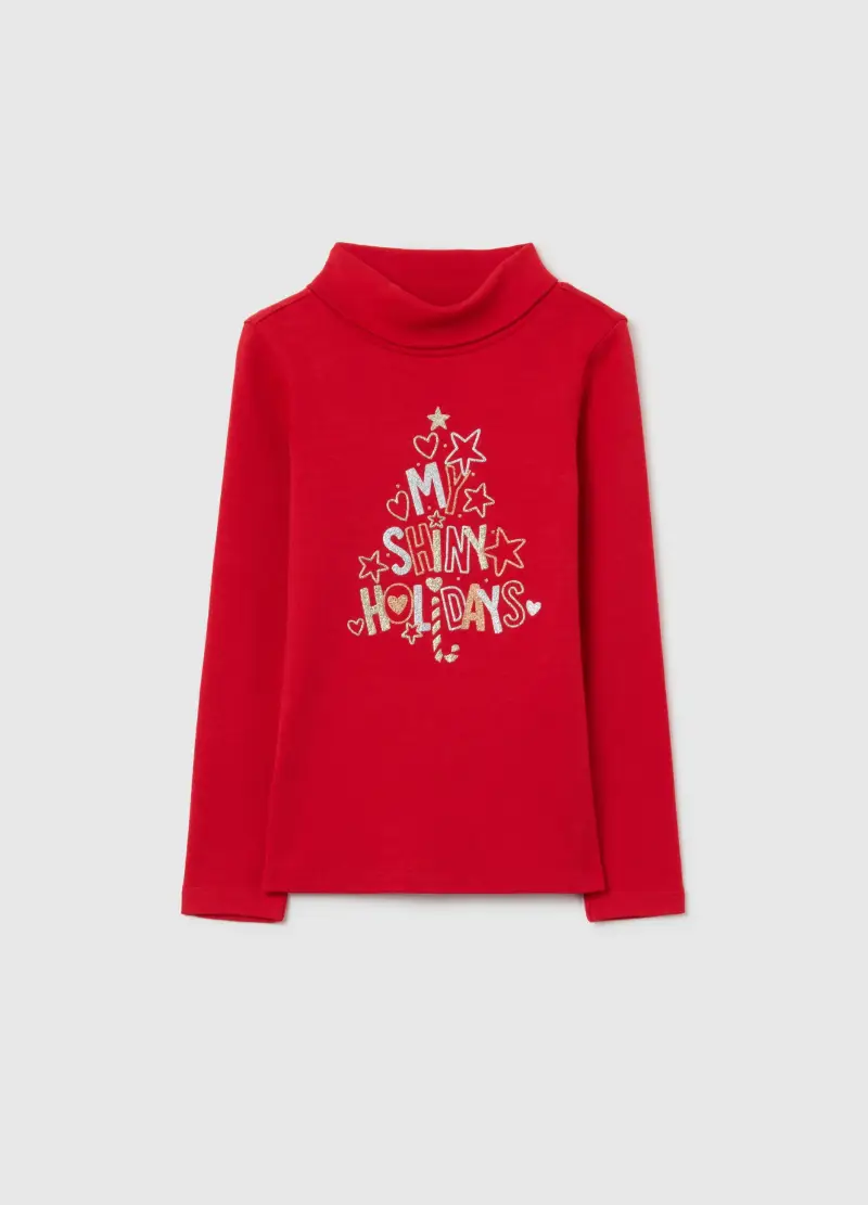 Maglia Natalizia Da Bambina In Puro Cotone Rosso Regular Fit, Rosso