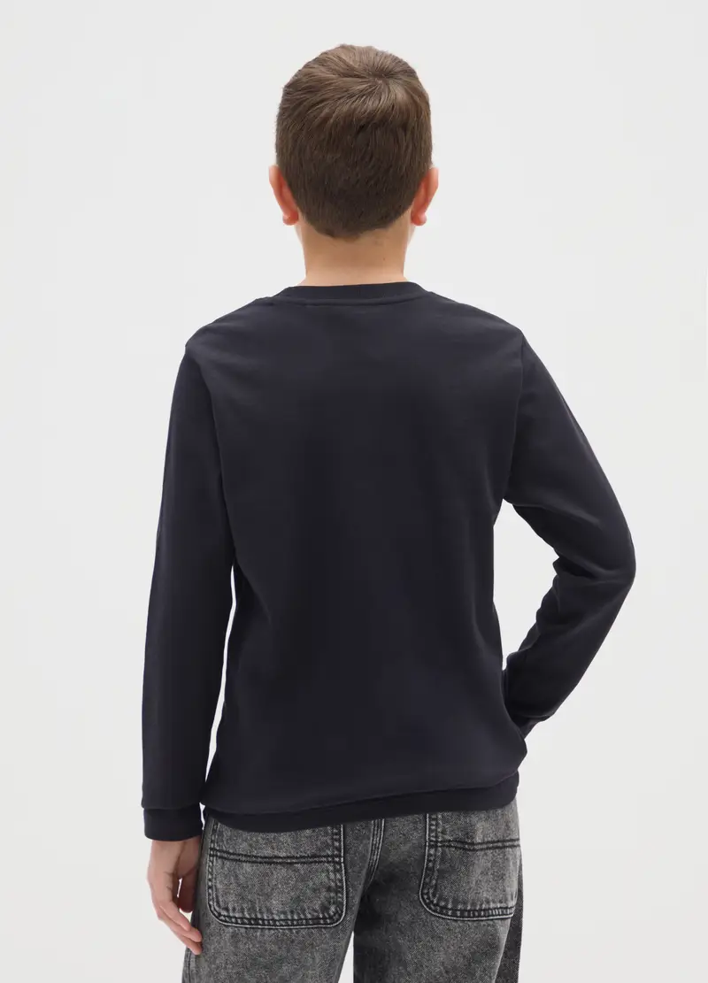 Maglia Nera A Maniche Lunghe Da Ragazzo In Puro Cotone Regular Fit, Bambino, Nero miniatura 2