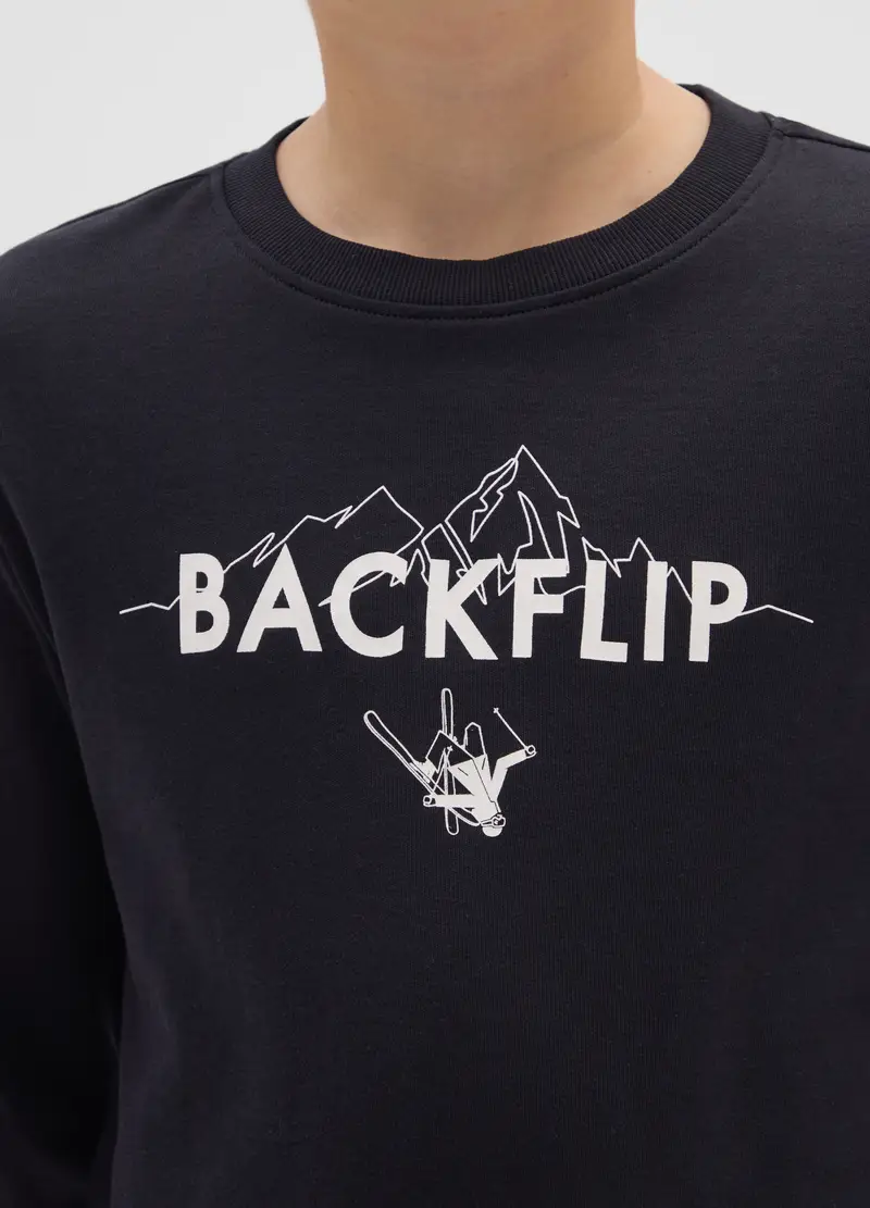 Maglia Nera A Maniche Lunghe Da Ragazzo In Puro Cotone Regular Fit, Bambino, Nero miniatura 3