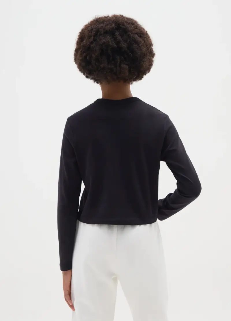 Maglia Nera Da Ragazza In Puro Cotone Regular Fit Con Stampa, Bambina, Nero miniatura 2