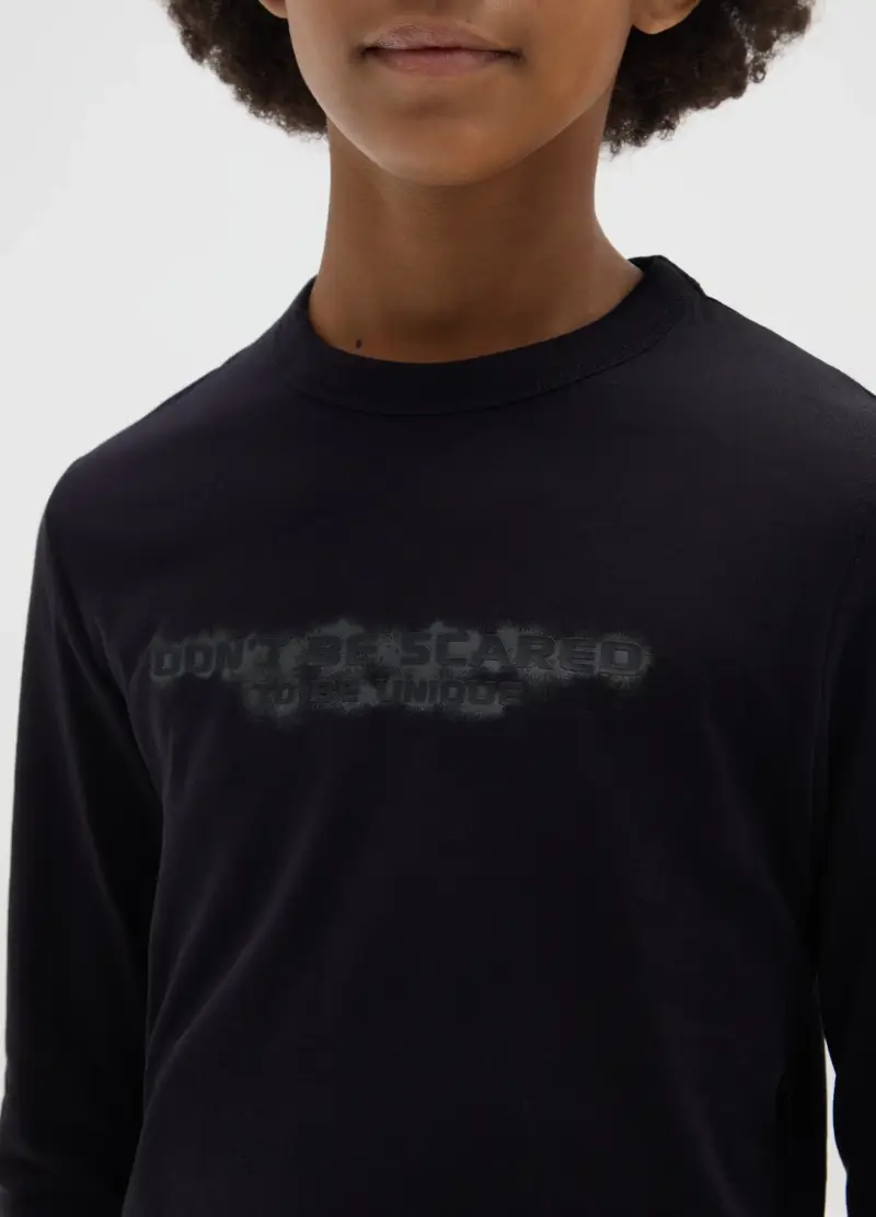 Maglia Nera Da Ragazza In Puro Cotone Regular Fit Con Stampa, Bambina, Nero miniatura 3