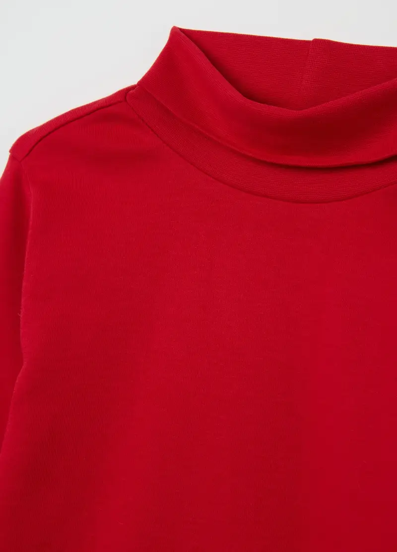 Maglia Rossa A Collo Alto Da Bambino In Puro Cotone Regular Fit, Rosso miniatura 3
