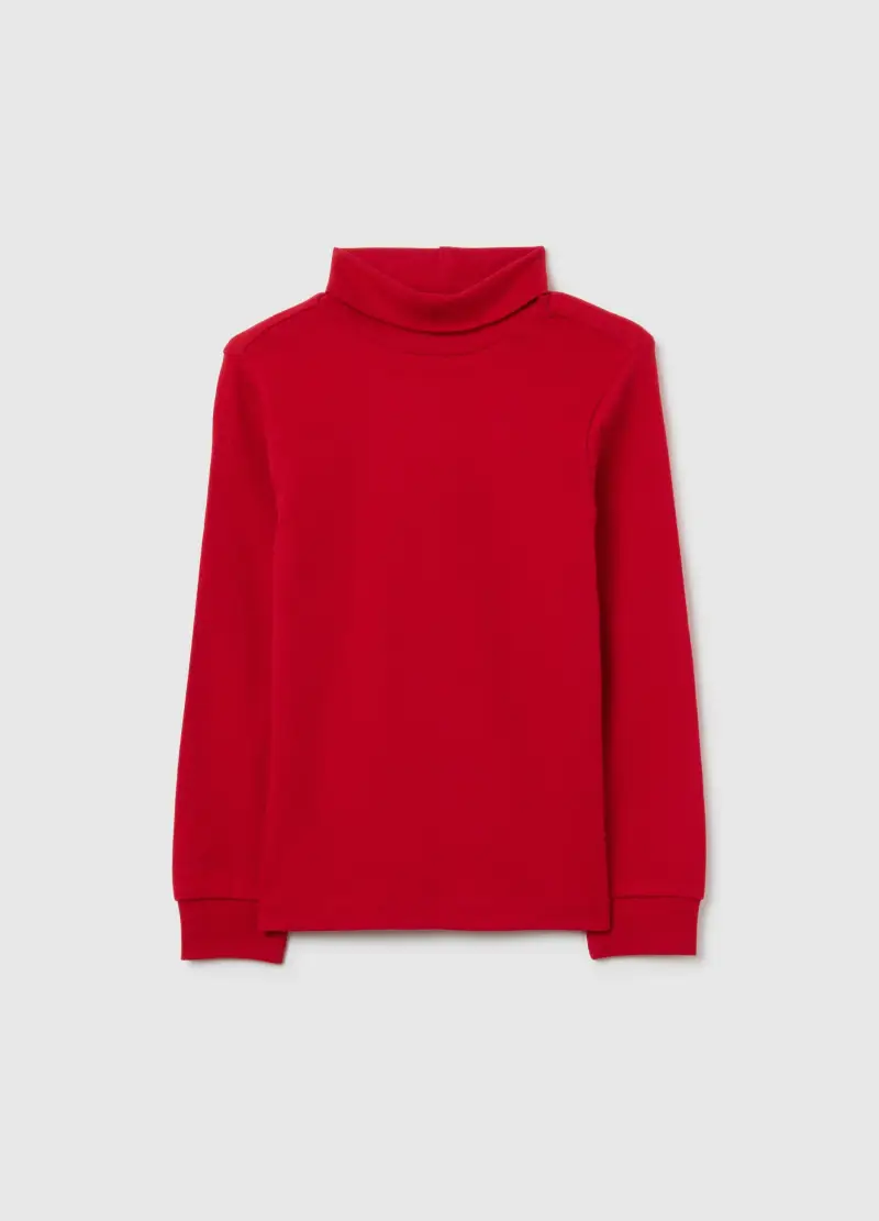 Maglia Rossa A Collo Alto Da Bambino In Puro Cotone Regular Fit, Rosso
