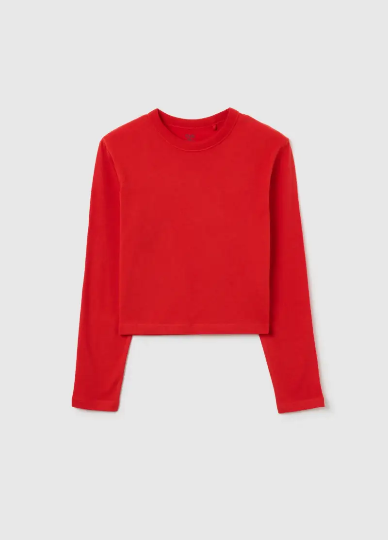 Maglia Rossa A Maniche Lunghe Da Ragazza In Puro Cotone Regular Fit, Bambina, Rosso