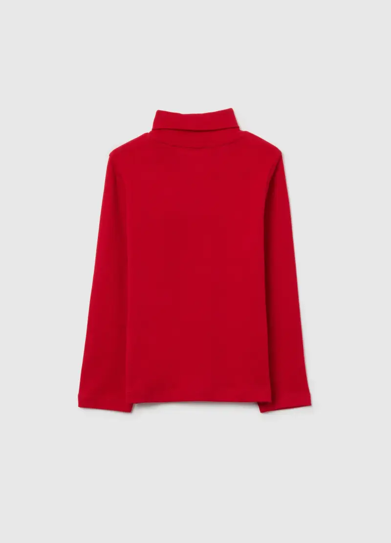 Maglia Rossa Collo Alto Da Bambino In Puro Cotone Regular Fit Stampa, Rosso miniatura 2