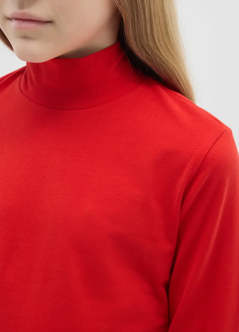 Maglia Rossa Da Ragazza In Cotone Elasticizzato Regular Fit, Bambina, Rosso miniatura 3