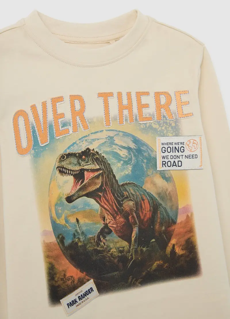 Maglietta Beige A Maniche Lunghe In Cotone, Bambino, Beige miniatura 3