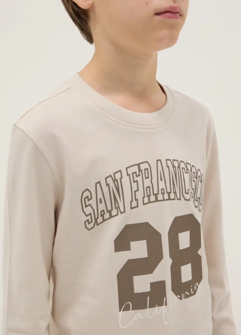 Maglietta Beige Da Ragazzo In Puro Cotone Regular Fit Con Stampa, Bambino, Beige miniatura 3