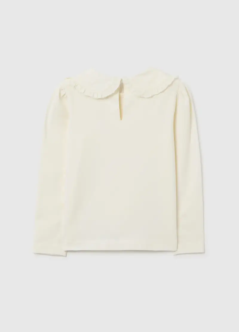 Maglietta Bianca Da Bambina In Misto Cotone Regular Fit Collo Lavorato, Bianco miniatura 2