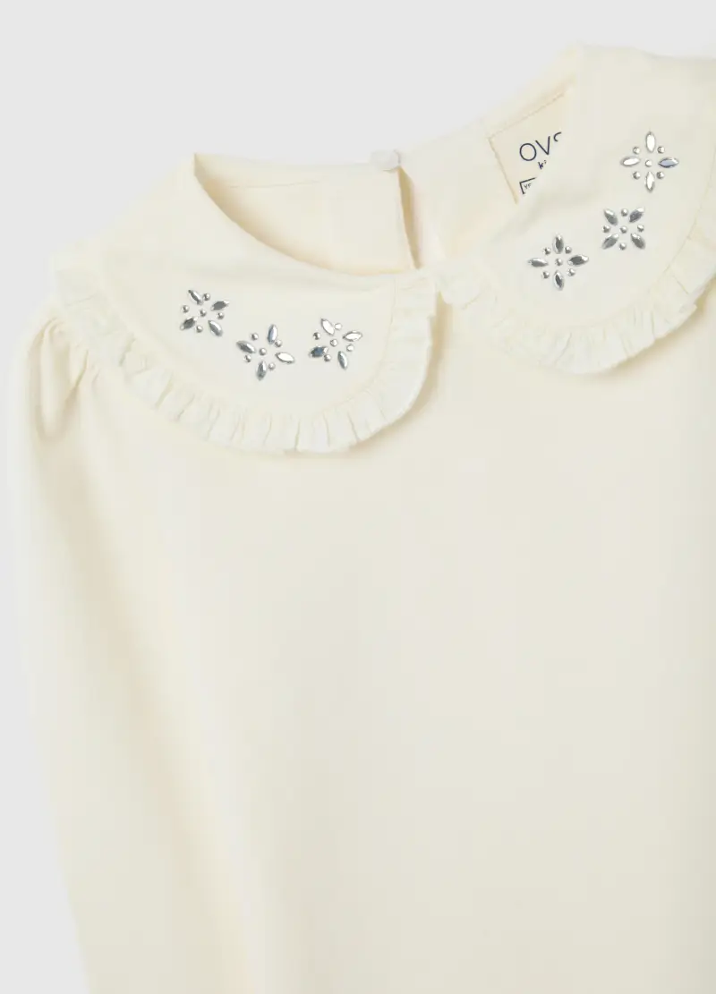 Maglietta Bianca Da Bambina In Misto Cotone Regular Fit Collo Lavorato, Bianco miniatura 3