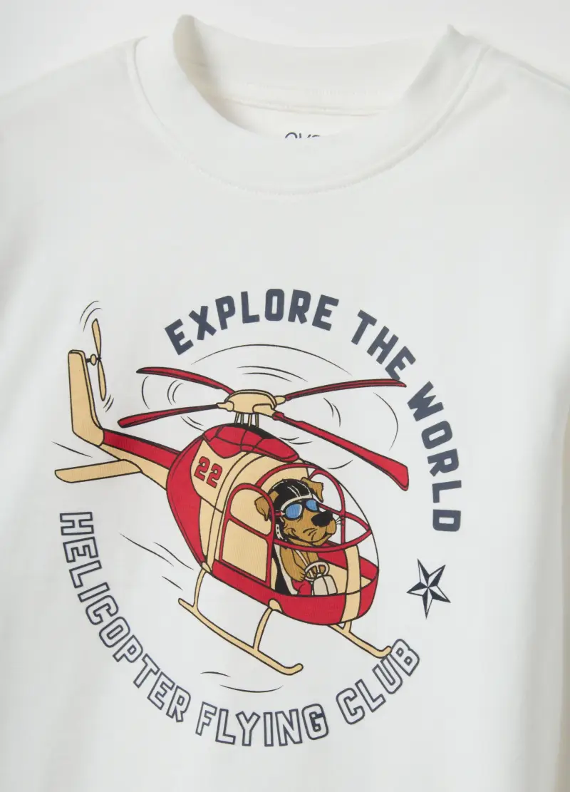 Maglietta Bianca Da Bambino In Puro Cotone Over Fit Con Stampa, Bianco miniatura 3