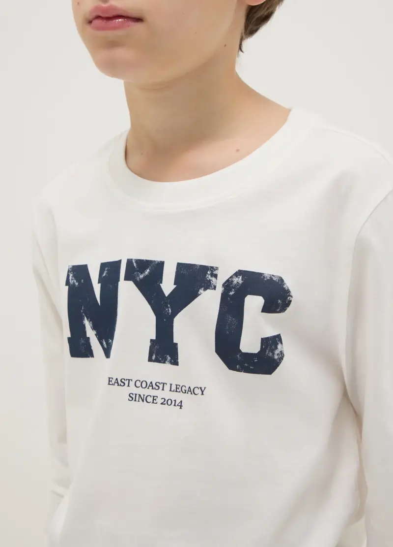 Maglietta Bianca Da Ragazzo In Puro Cotone Regular Fit Con Stampa, Bambino, Bianco miniatura 3