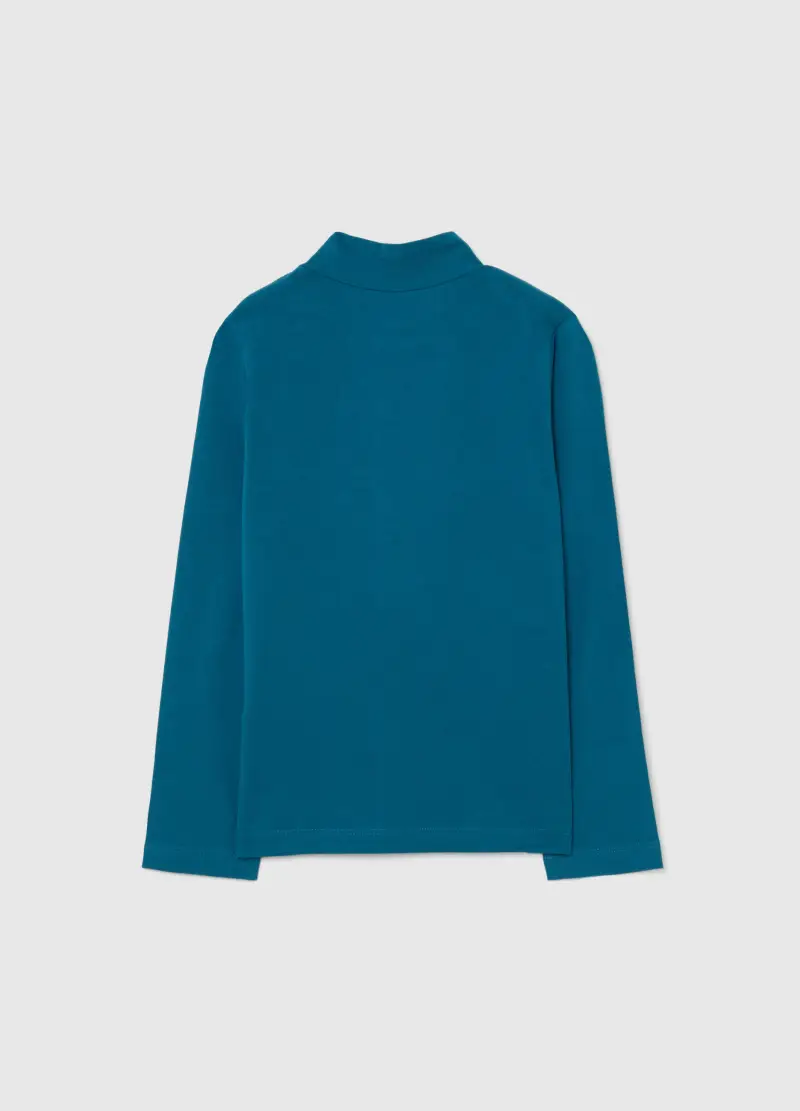 Maglietta Blu A Collo Alto Da Bambino In Misto Cotone Regular Fit, Blu miniatura 2