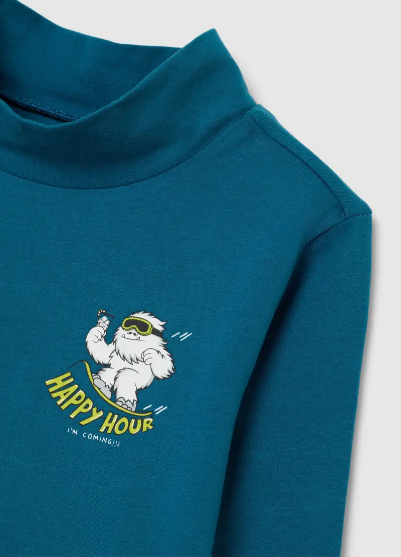 Maglietta Blu A Collo Alto Da Bambino In Misto Cotone Regular Fit, Blu miniatura 3