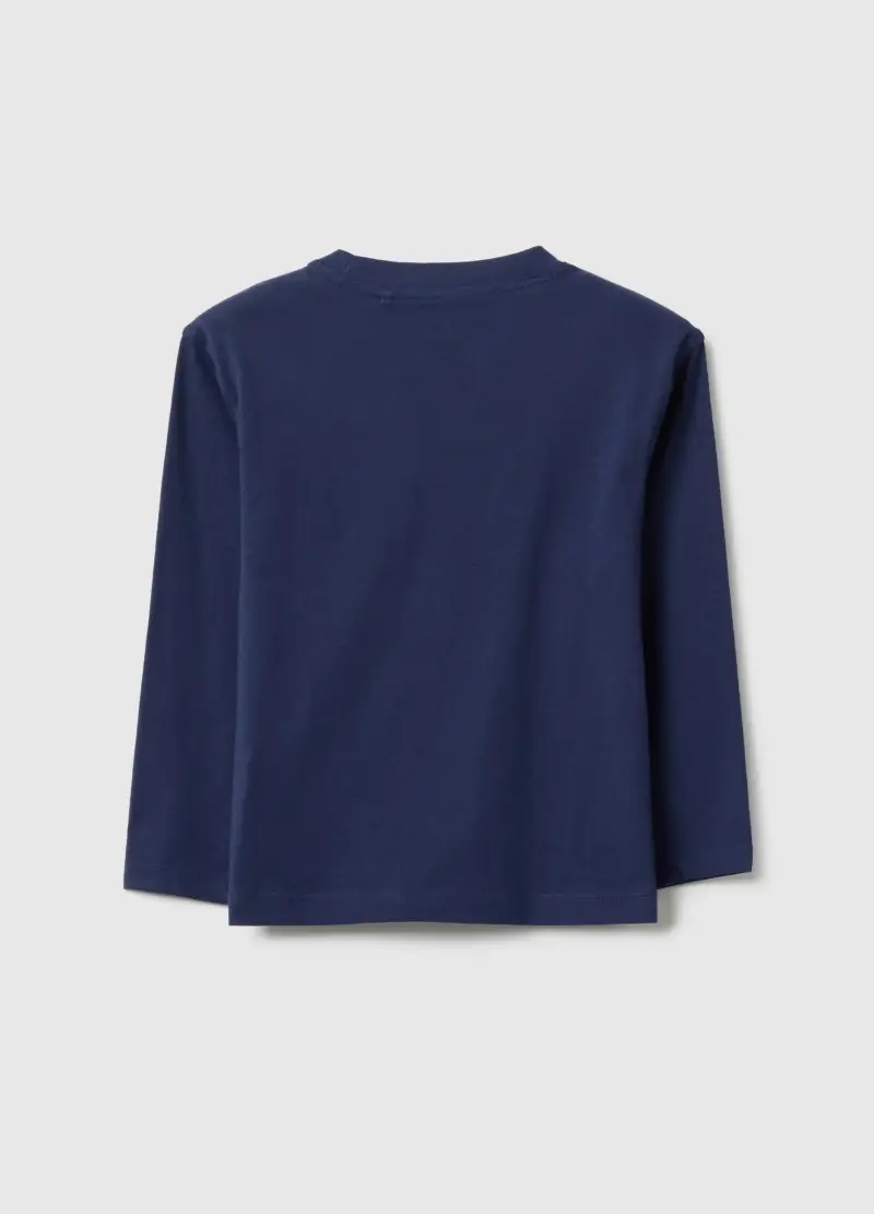 Maglietta Blu Da Bambino In Puro Cotone Over Fit Con Stampa, Blu miniatura 2