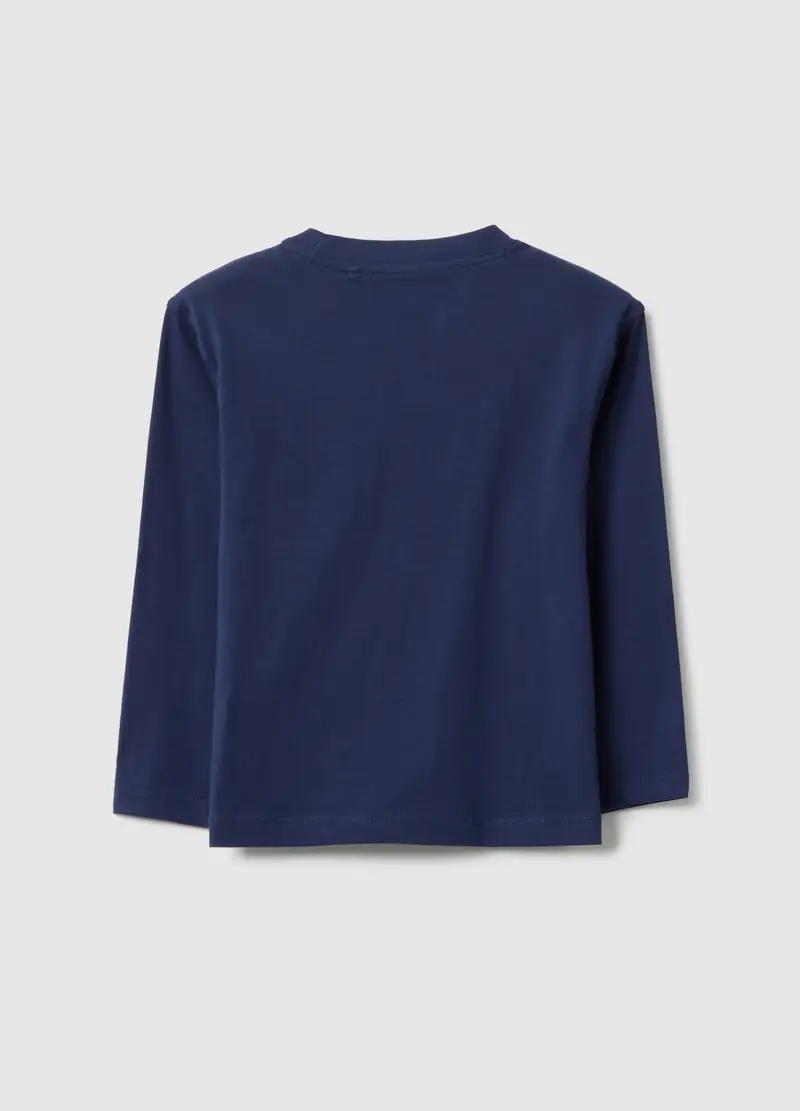 Maglietta Blu Da Bambino In Puro Cotone Over Fit Con Stampa, Blu miniatura 2