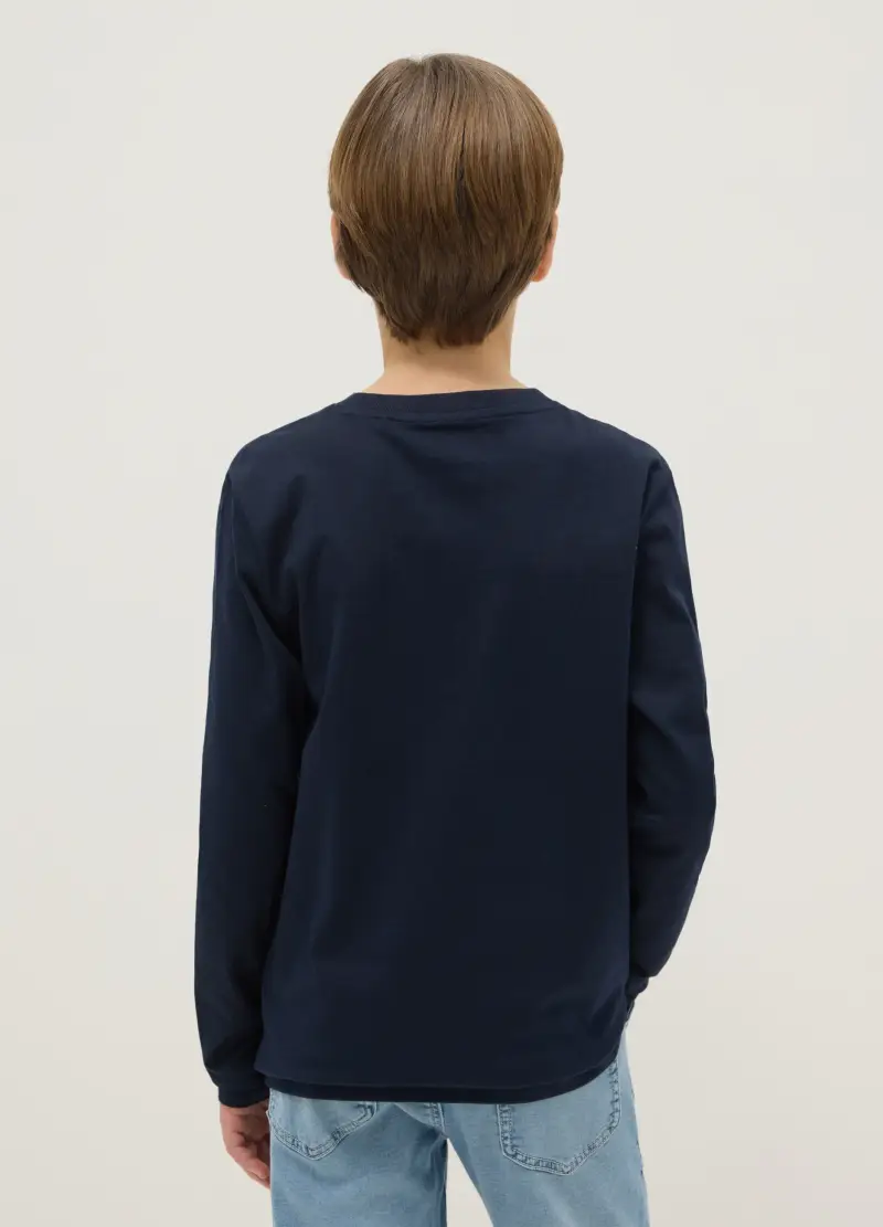 Maglietta Blu Da Ragazzo In Puro Cotone Regular Fit Con Stampa, Bambino, Blu miniatura 2