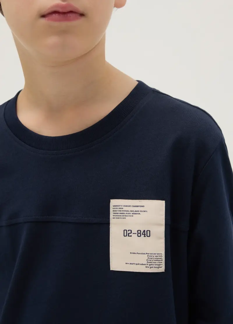 Maglietta Blu Da Ragazzo In Puro Cotone Regular Fit Con Stampa, Bambino, Blu miniatura 3