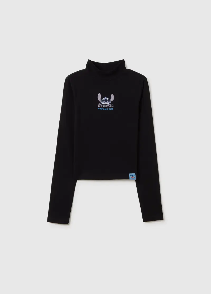 Maglietta Da Ragazza In Misto Cotone Elasticizzato Nera, Bambina, Nero