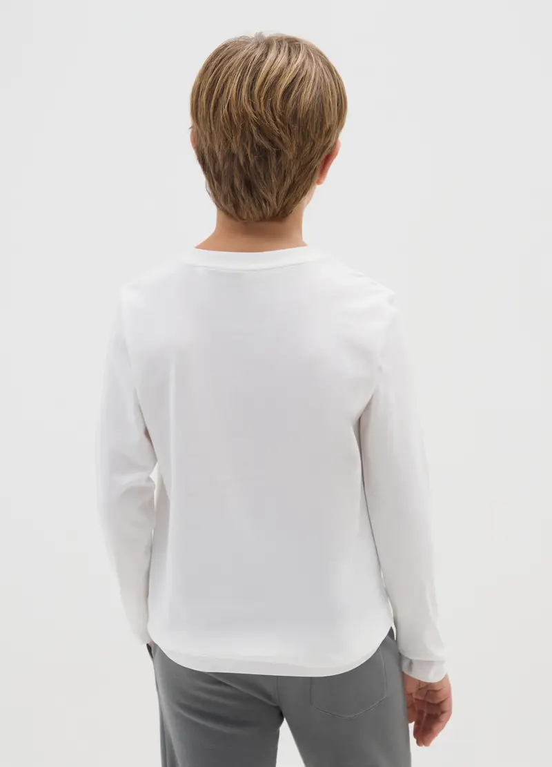Maglietta Da Ragazzo In Puro Cotone Bianca Regular Fit, Bambino, Bianco miniatura 2