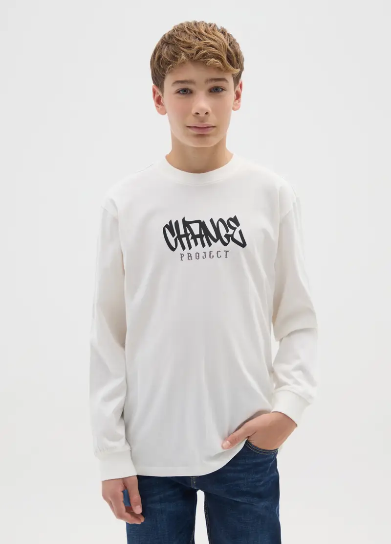 Maglietta Da Ragazzo In Puro Cotone Bianca Regular Fit, Bambino, Bianco