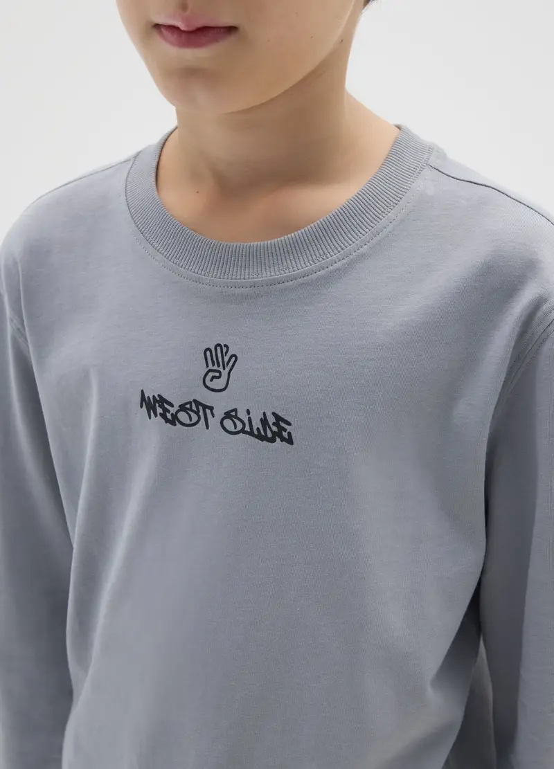 Maglietta Da Ragazzo In Puro Cotone Grigia Regular Fit, Bambino, Grigio miniatura 3