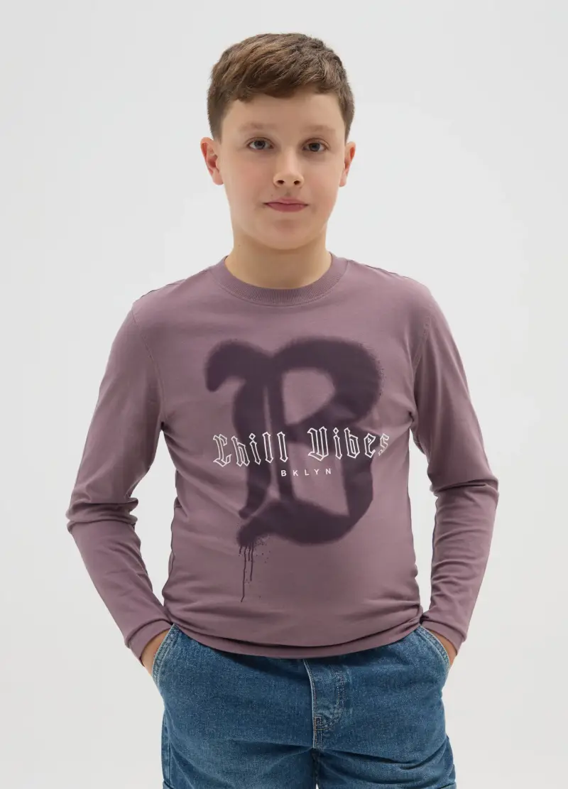 Maglietta Da Ragazzo In Puro Cotone Viola Vestibilità Over, Bambino, Viola