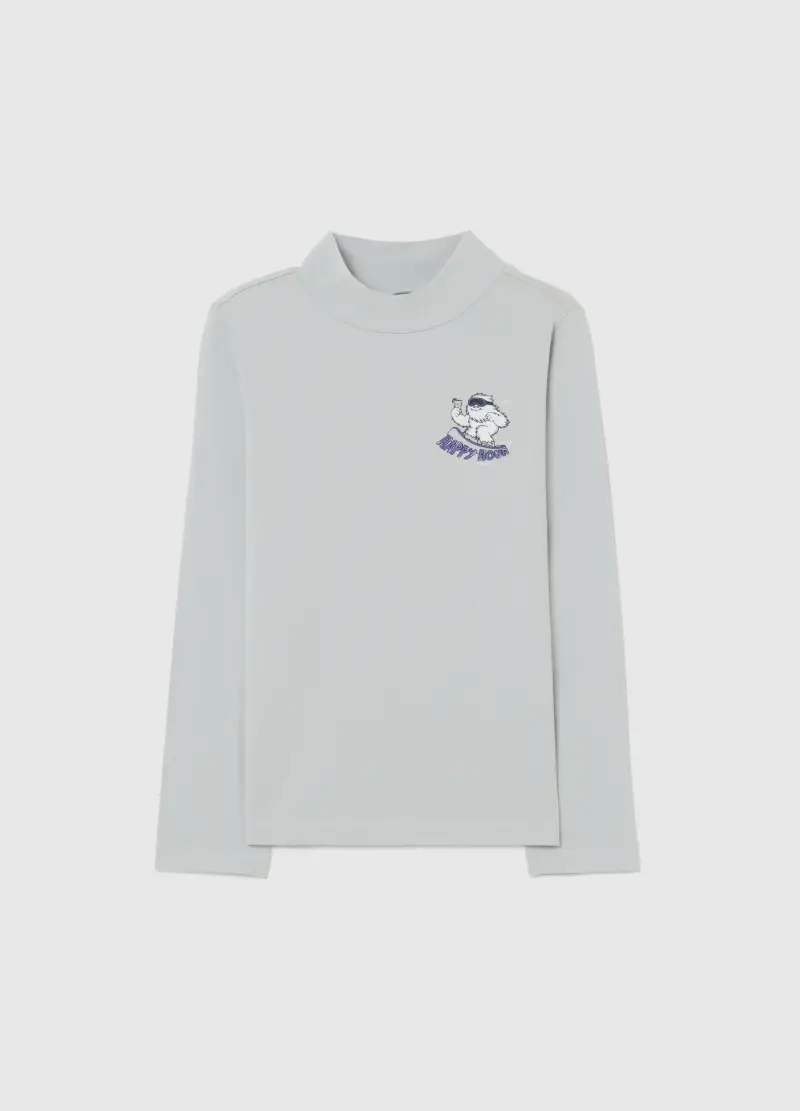 Maglietta Grigia A Collo Alto Da Bambino In Misto Cotone Regular Fit, Grigio