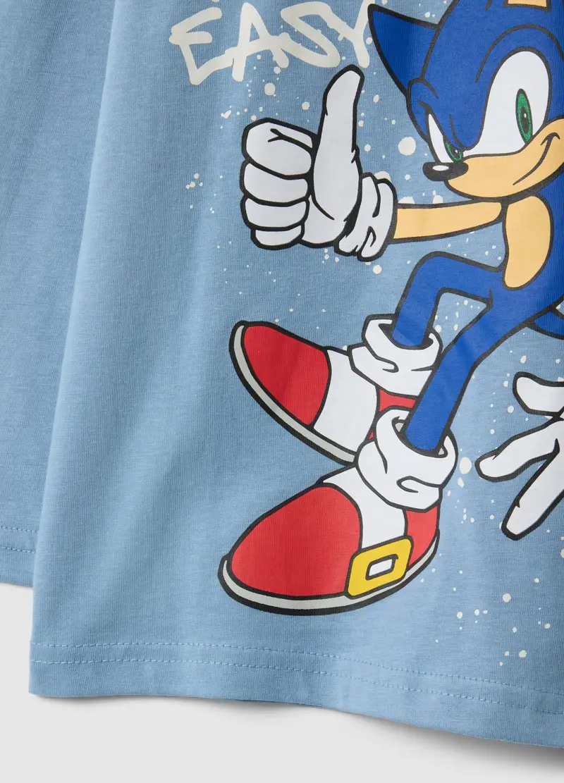 Maglietta In Puro Cotone Azzurra Da Bambino Regular Fit Con Sonic, Azzurro miniatura 3
