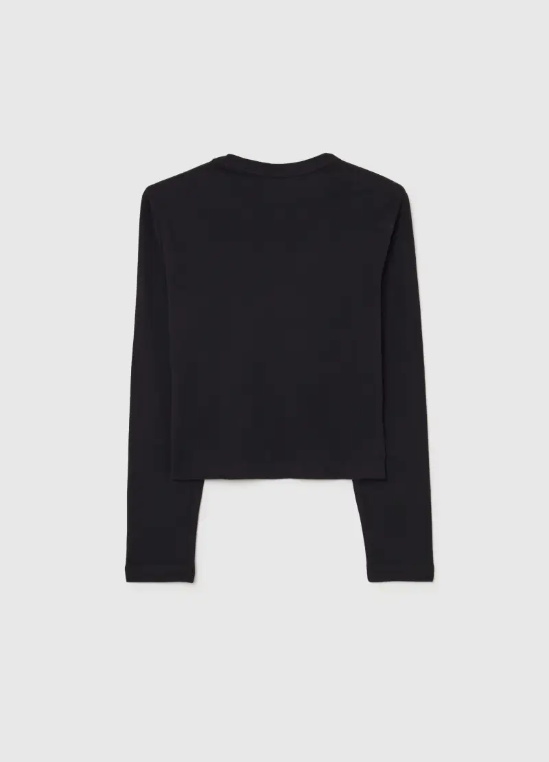 Maglietta Nera Da Ragazza In Puro Cotone Regular Fit Con Stampa Stelle, Bambina, Nero miniatura 2