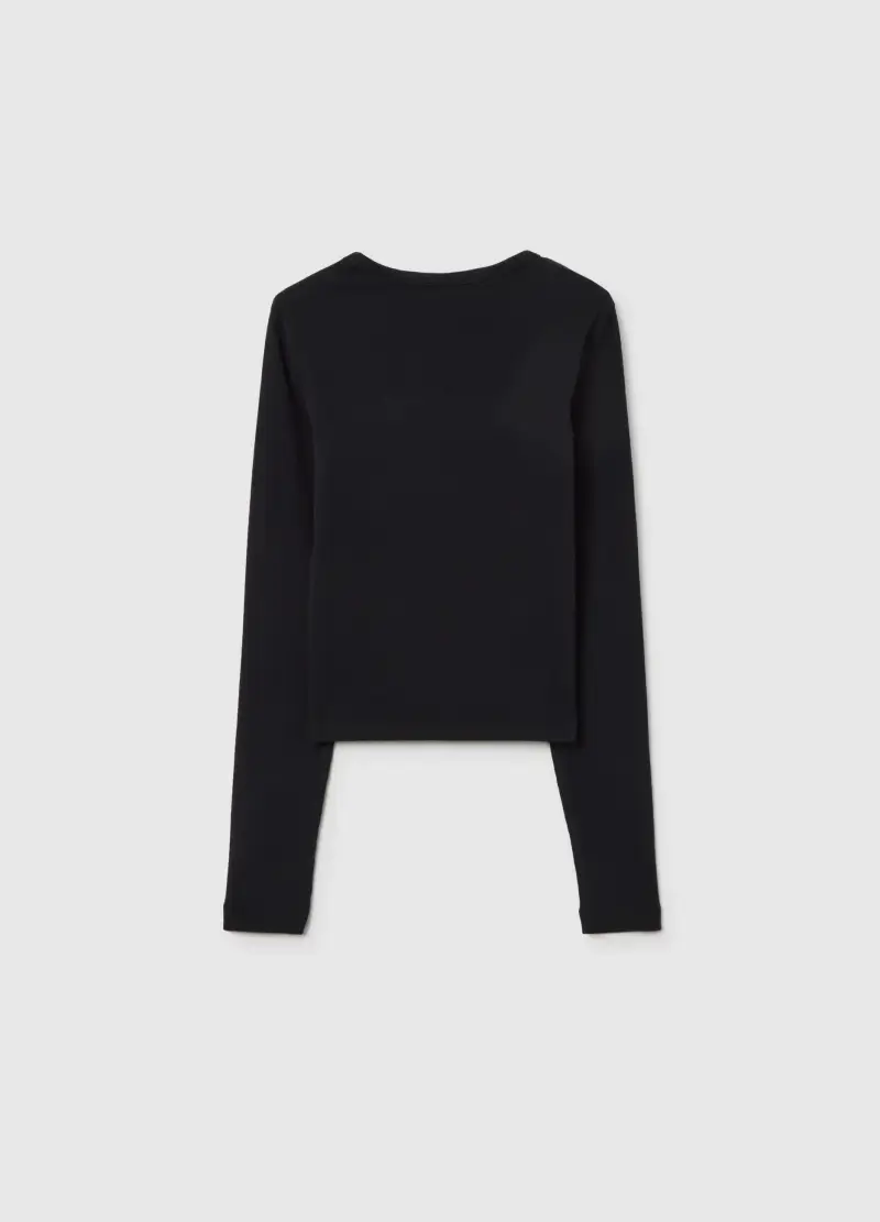 Maglietta Nera Da Ragazze In Cotone Elasticizzato Regular Fit, Bambina, Nero miniatura 2