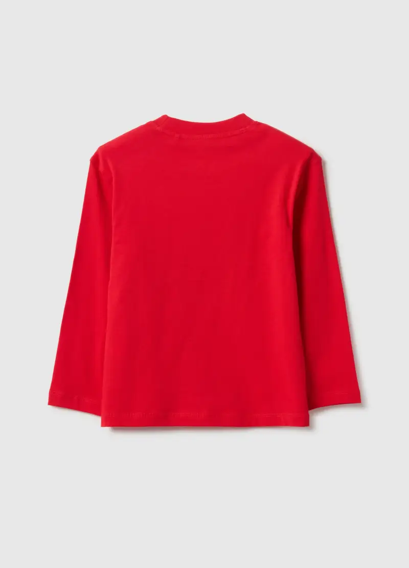 Maglietta Rossa Da Bambino In Puro Cotone Over Fit Con Stampa, Rosso miniatura 2