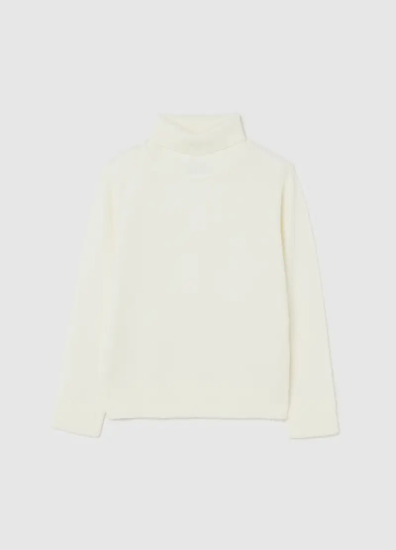 Maglione A Collo Alto Bianco Da Bambino Regular Fit, Bianco