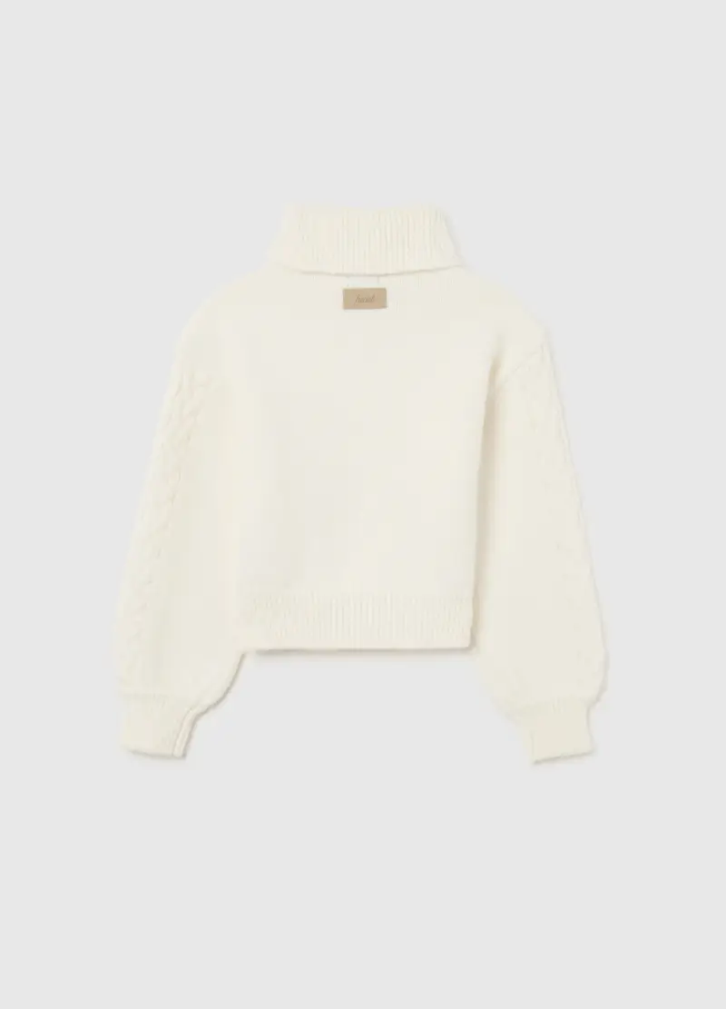 Maglione A Collo Alto Bianco Da Ragazza Regular Fit Intrecciato, Bambina, Bianco miniatura 2