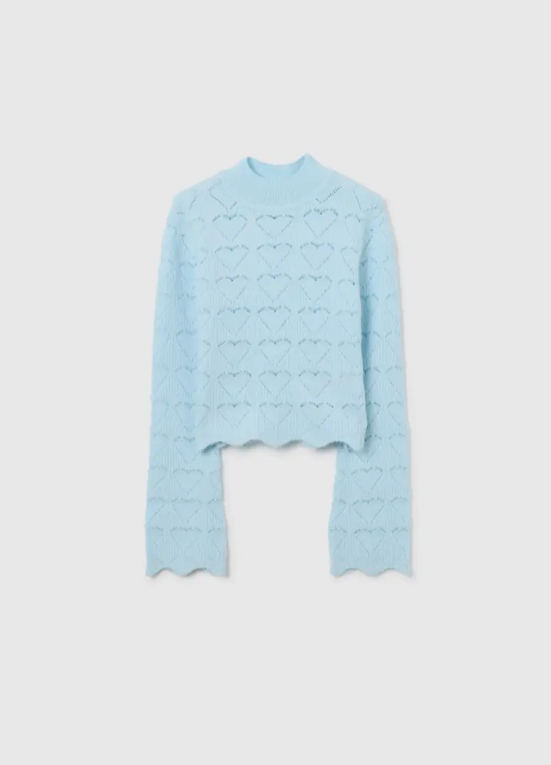 Maglione Azzurro Con Motivo A Cuori, Bambina, Azzurro