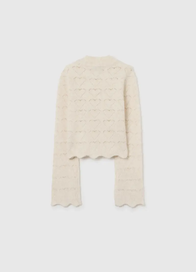 Maglione Beige Con Lavorazione A Cuore, Bambina, Beige miniatura 2