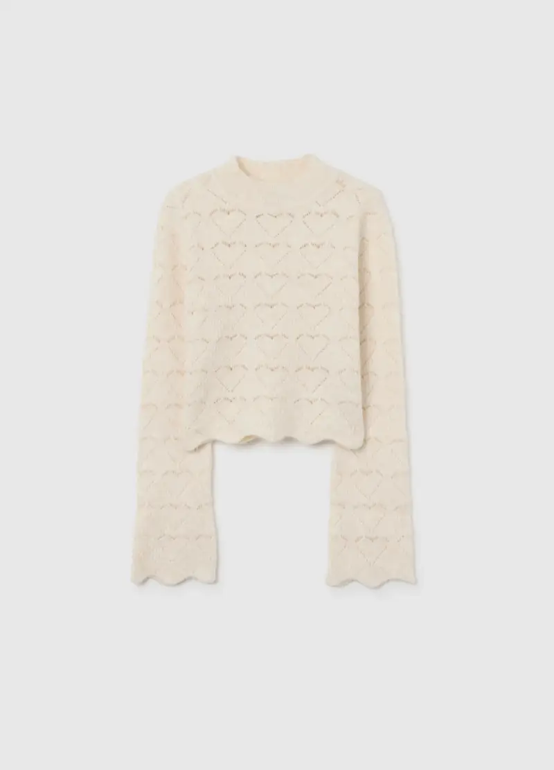 Maglione Beige Con Lavorazione A Cuore, Bambina, Beige