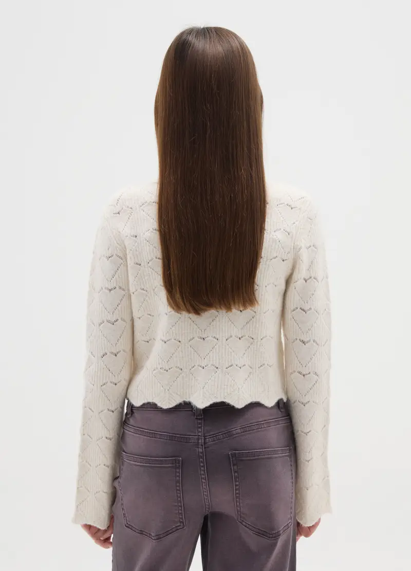 Maglione Beige Con Lavorazione A Cuore, Bambina, Beige miniatura 2