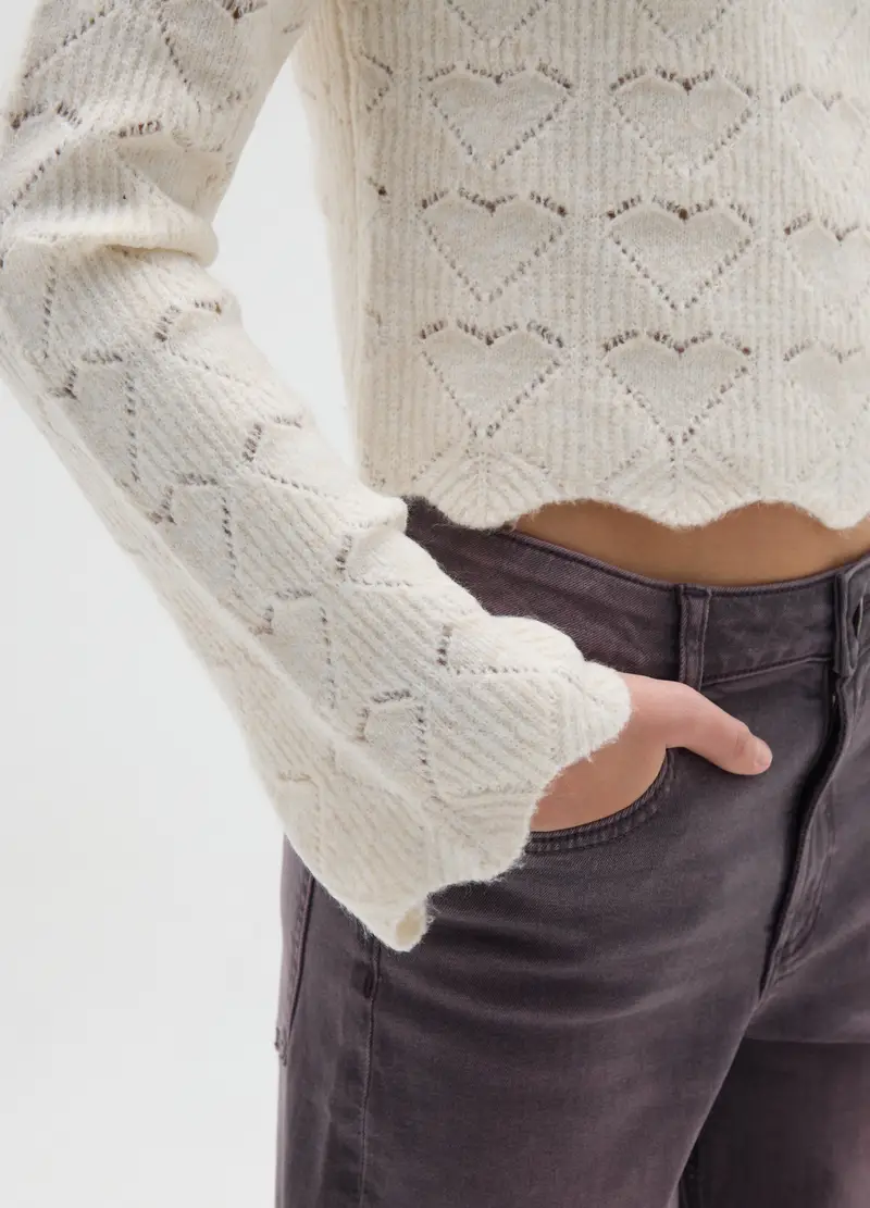 Maglione Beige Con Lavorazione A Cuore, Bambina, Beige miniatura 3