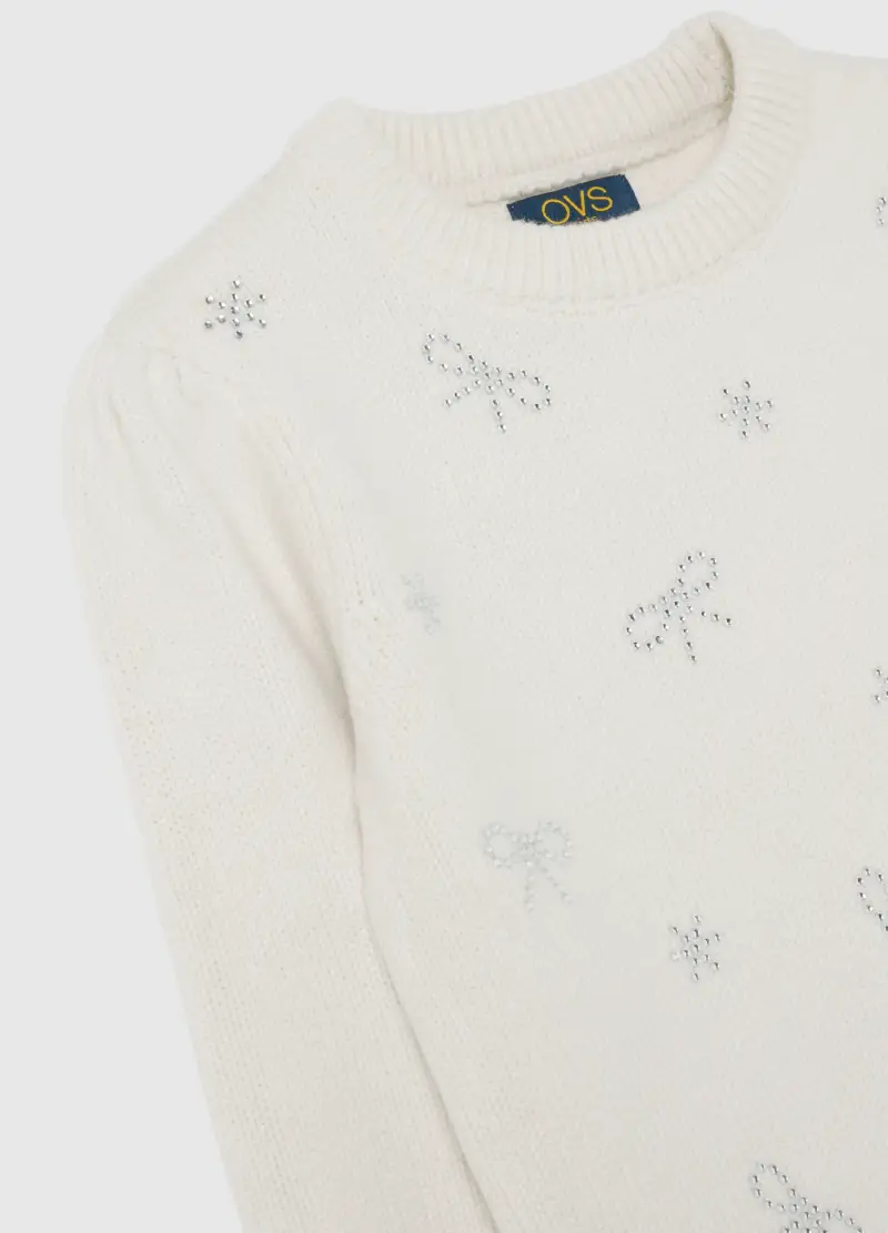 Maglione Bianco Da Bambina Regular Fit Con Brillantini, Bianco miniatura 3
