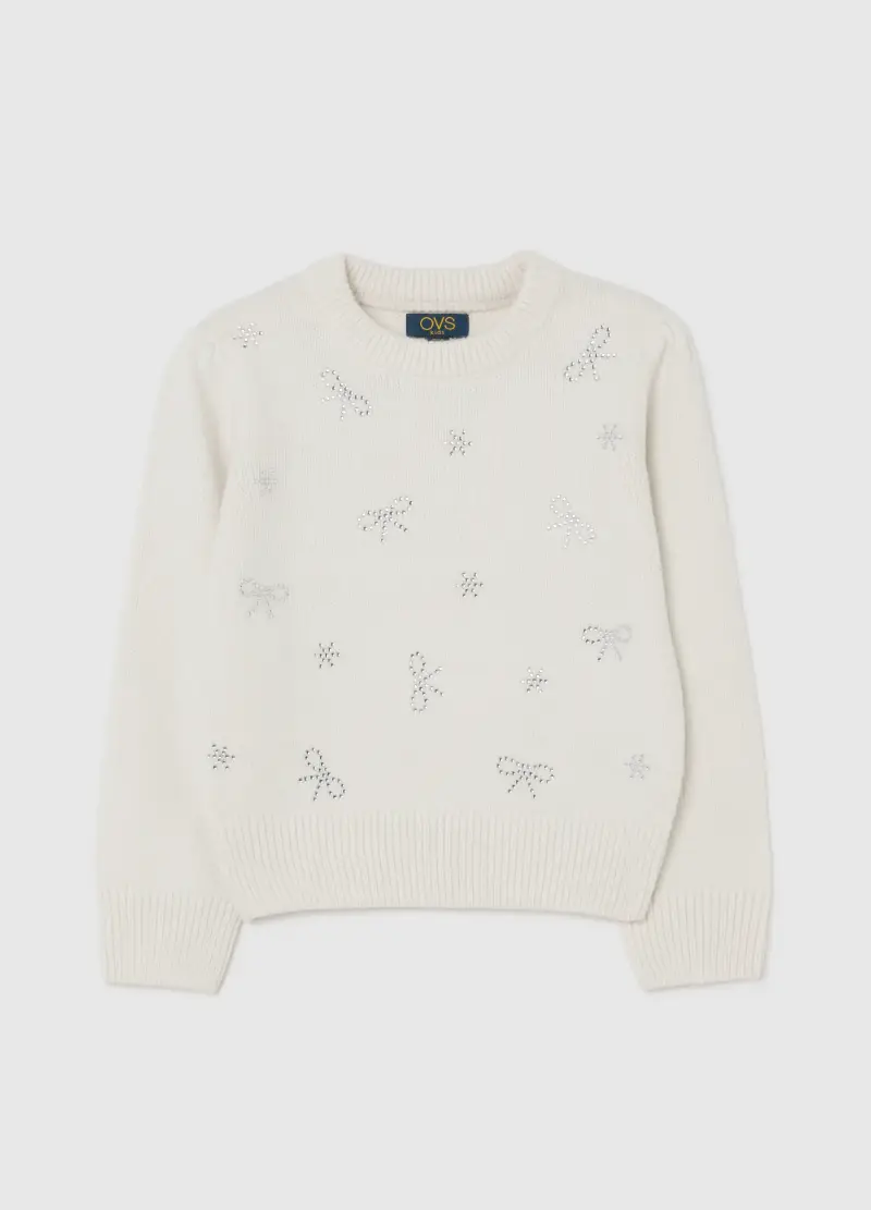 Maglione Bianco Da Bambina Regular Fit Con Brillantini, Bianco