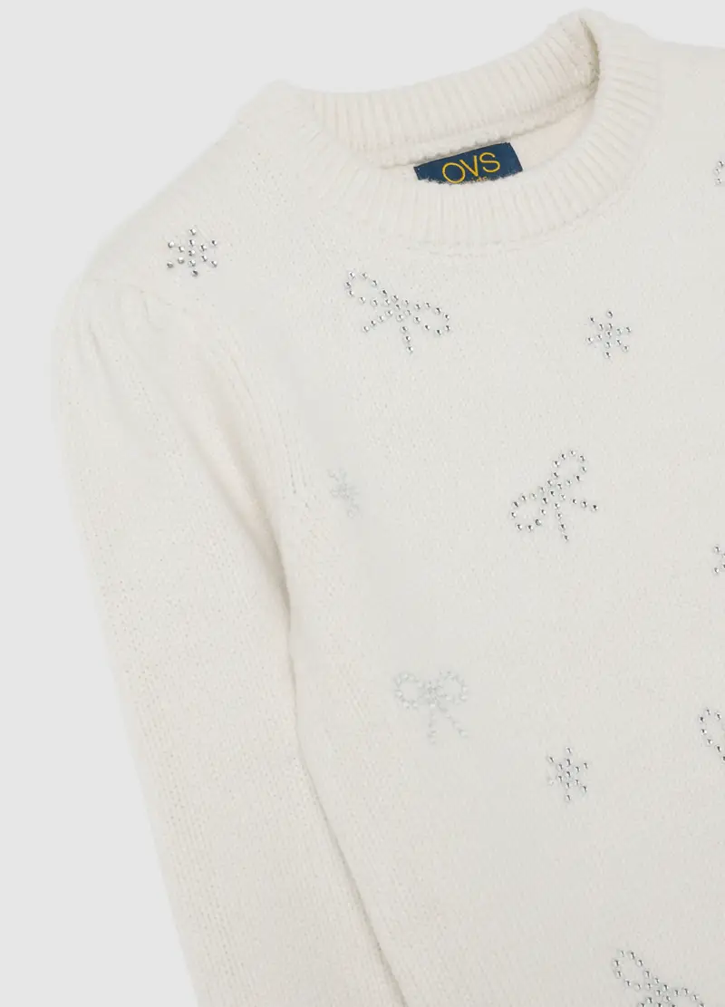 Maglione Bianco Da Bambina Regular Fit Con Brillantini, Bianco miniatura 3