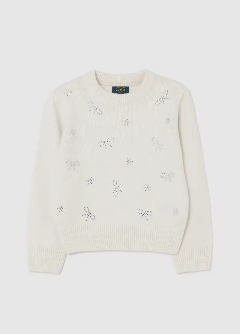 Maglione Bianco Da Bambina Regular Fit Con Brillantini, Bianco
