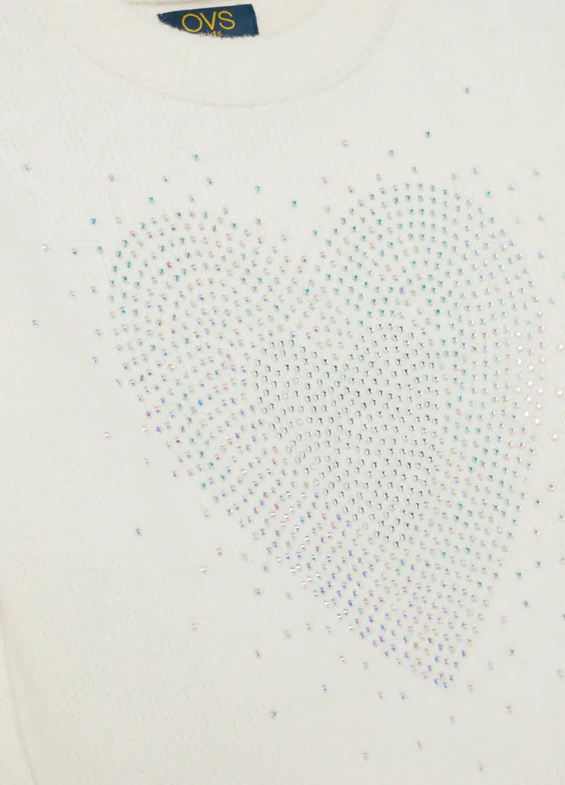 Maglione Bianco Da Bambina Regular Fit Con Cuore In Strass, Bianco miniatura 3